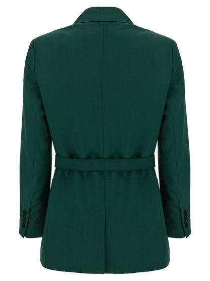 Blazer by Max Mara for women in virgin wool bicolour, green & monogram presents a distinguished silhouette, detailed with a distinguished split neckline and distinctive for a truly sophisticated finish.