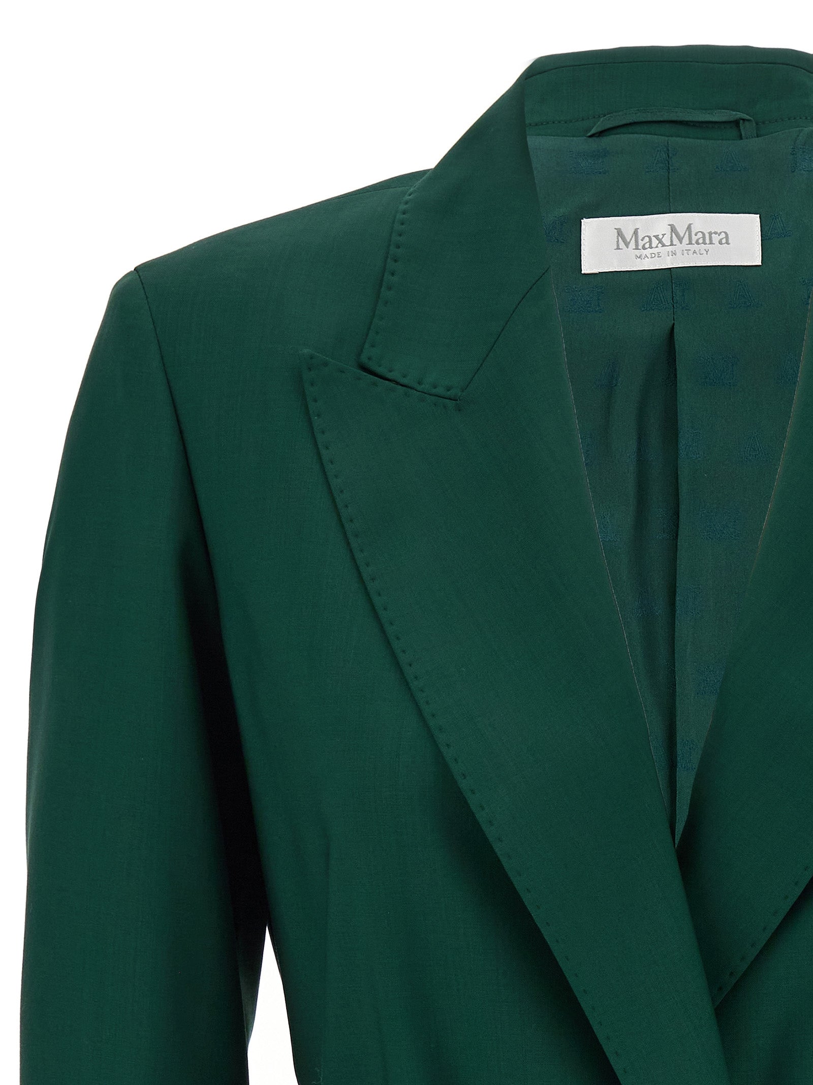 Blazer by Max Mara for women in virgin wool bicolour, green & monogram features an crisp silhouette with sophisticated and a crisp split neckline for a truly crisp finish.