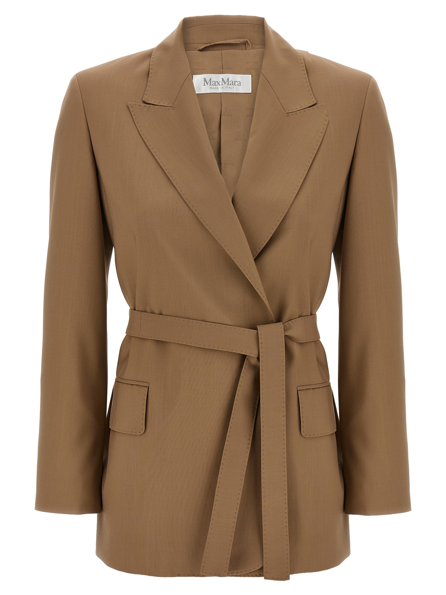 Blazer by Max Mara for women in virgin wool brown showcases a discerning silhouette, elegantly detailed with a sophisticated split neckline and premium for a truly discerning finish.