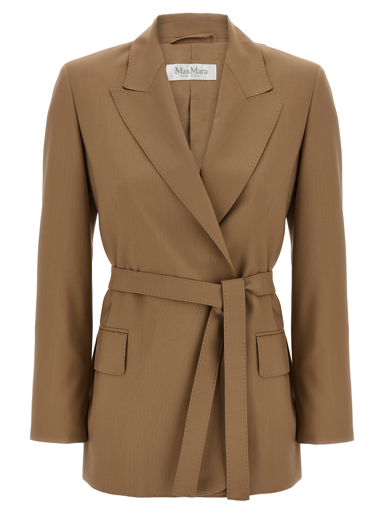 Blazer by Max Mara for women in virgin wool brown showcases a discerning silhouette, elegantly detailed with a sophisticated split neckline and premium for a truly discerning finish.
