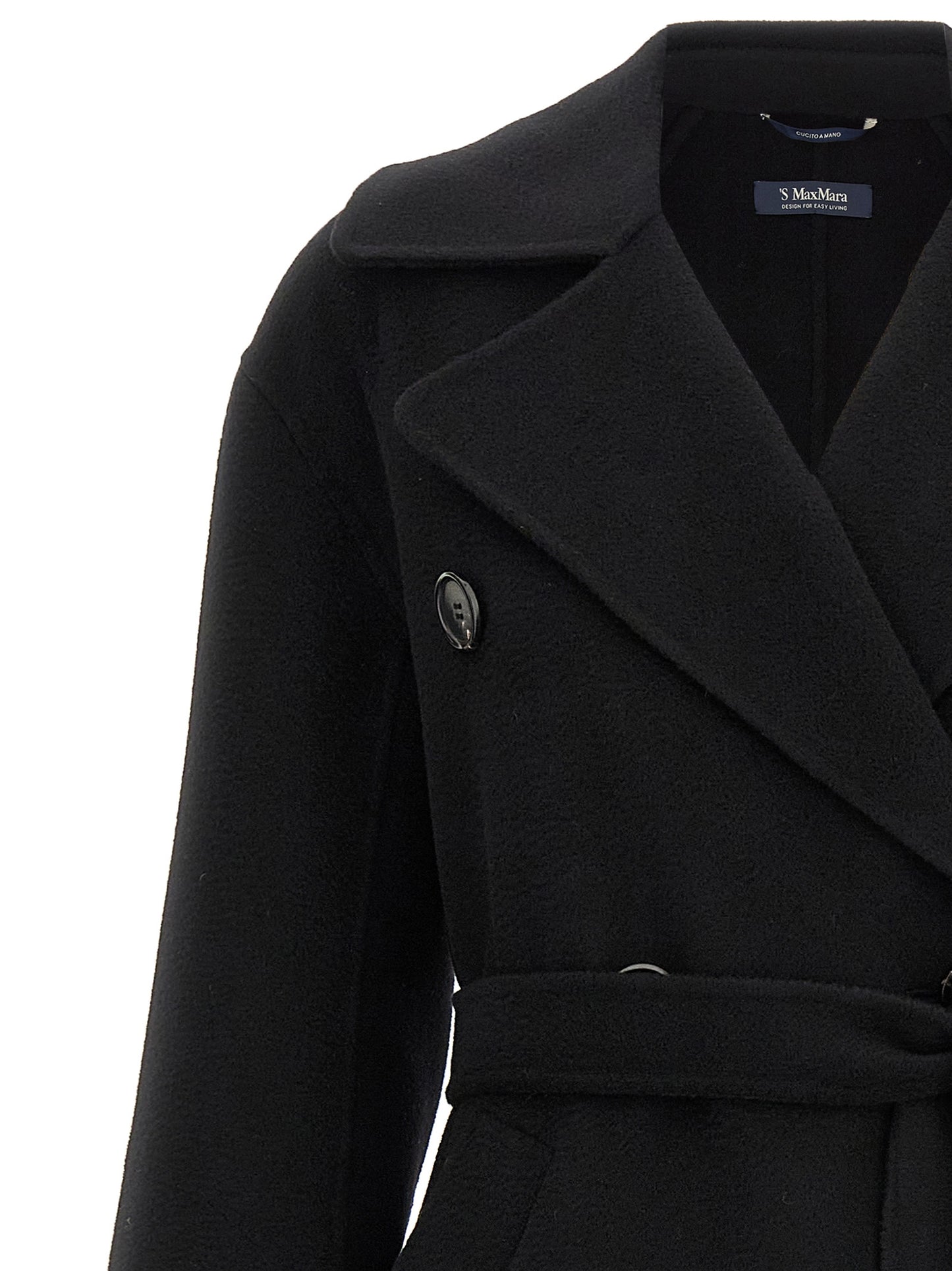 S Max Mara Black Virgin Wool Coat