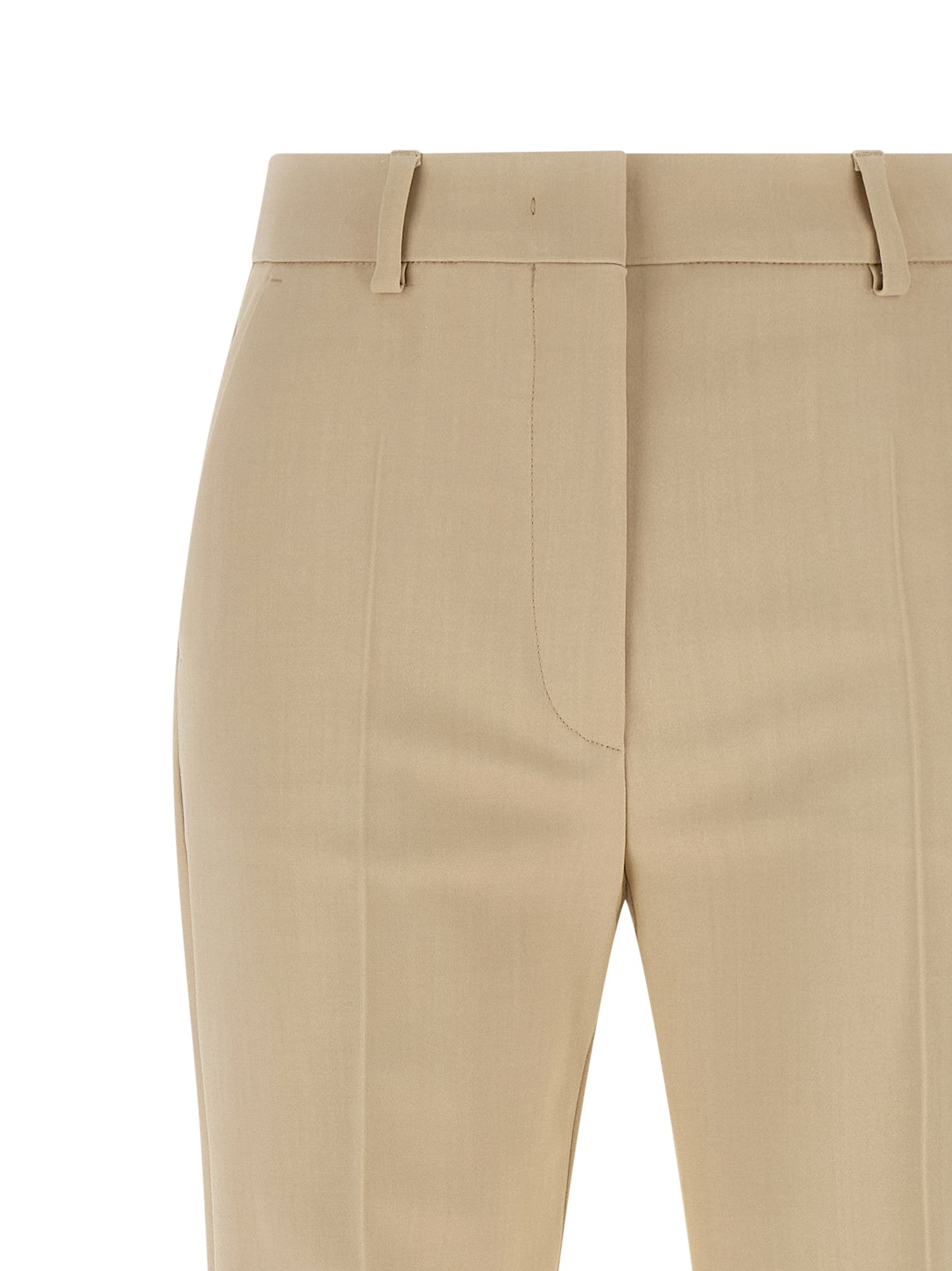 Trousers by Sportmax for women in stretch viscose beige presents a smart silhouette, meticulously detailed with a smart cigarette, a smart long, and a smart low rise.