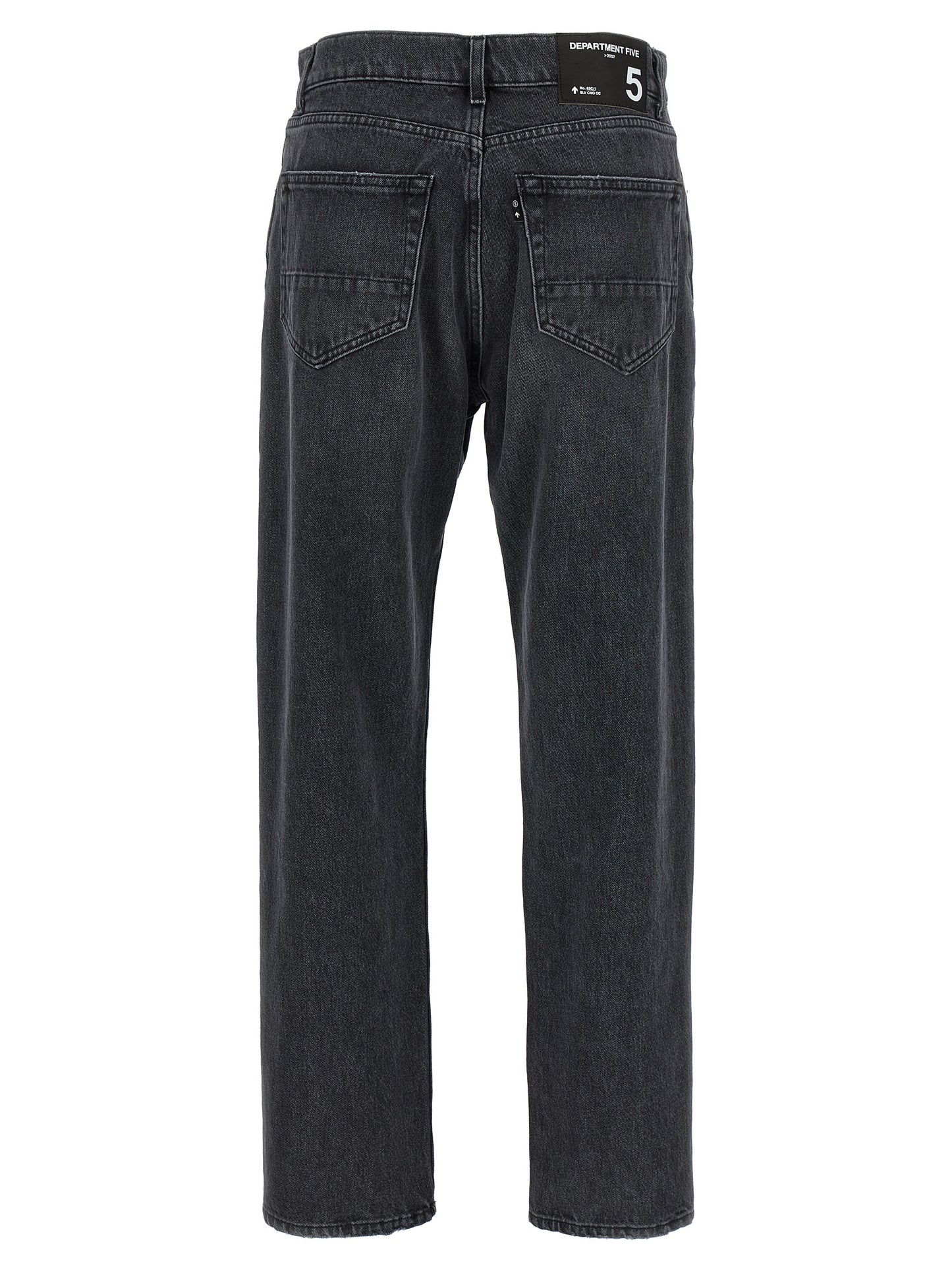 Jeans by Department 5 for men in stretch denim cotton black features a polished silhouette with a polished straight-leg & cropped, reaching a polished cropped and finished with a polished .