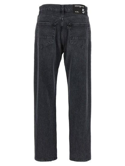 Jeans by Department 5 for men in stretch denim cotton black features a polished silhouette with a polished straight-leg & cropped, reaching a polished cropped and finished with a polished .