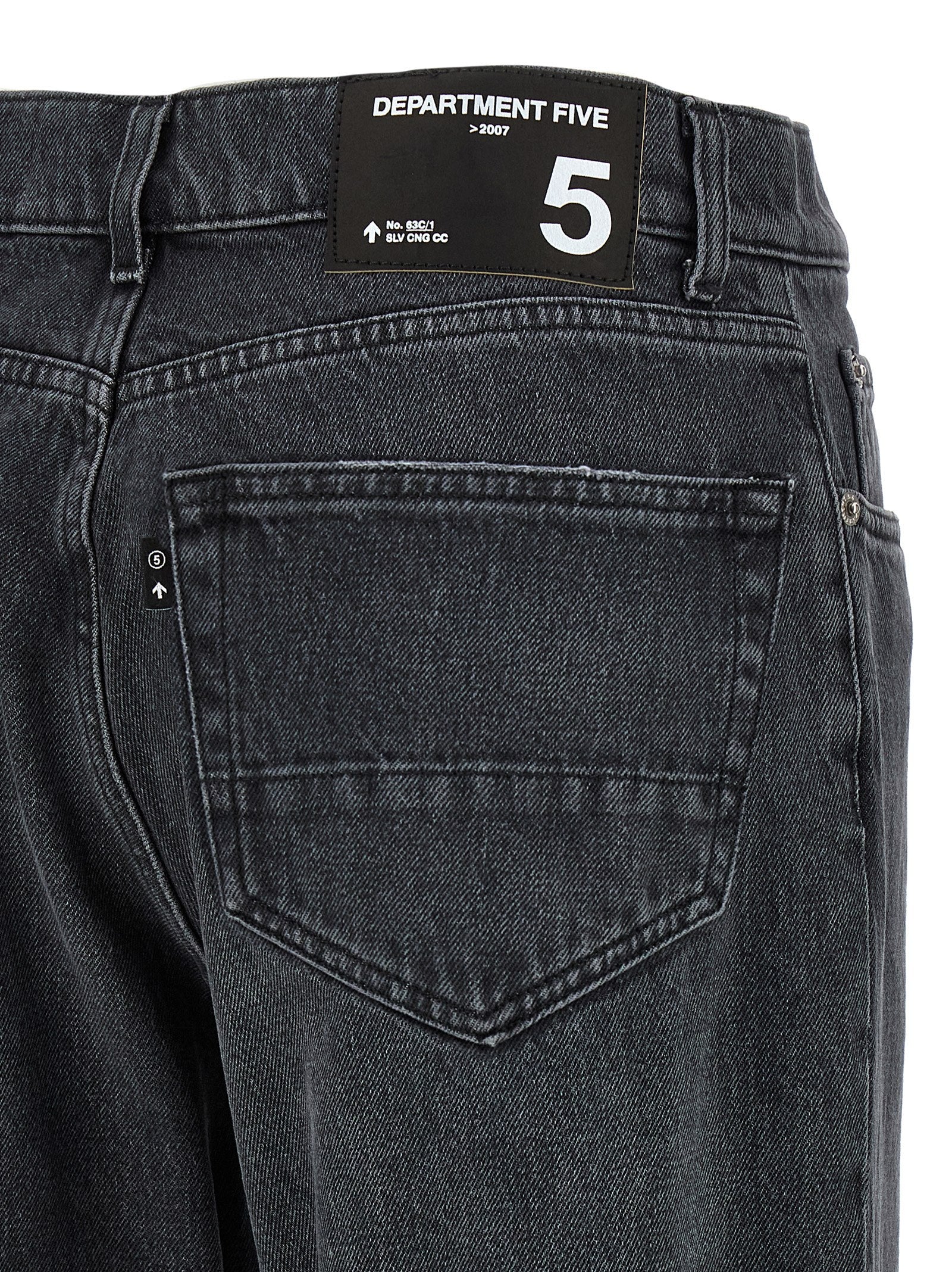 Jeans by Department 5 for men in stretch denim cotton black features a polished silhouette with a polished straight-leg & cropped, reaching a polished cropped and finished with a polished .