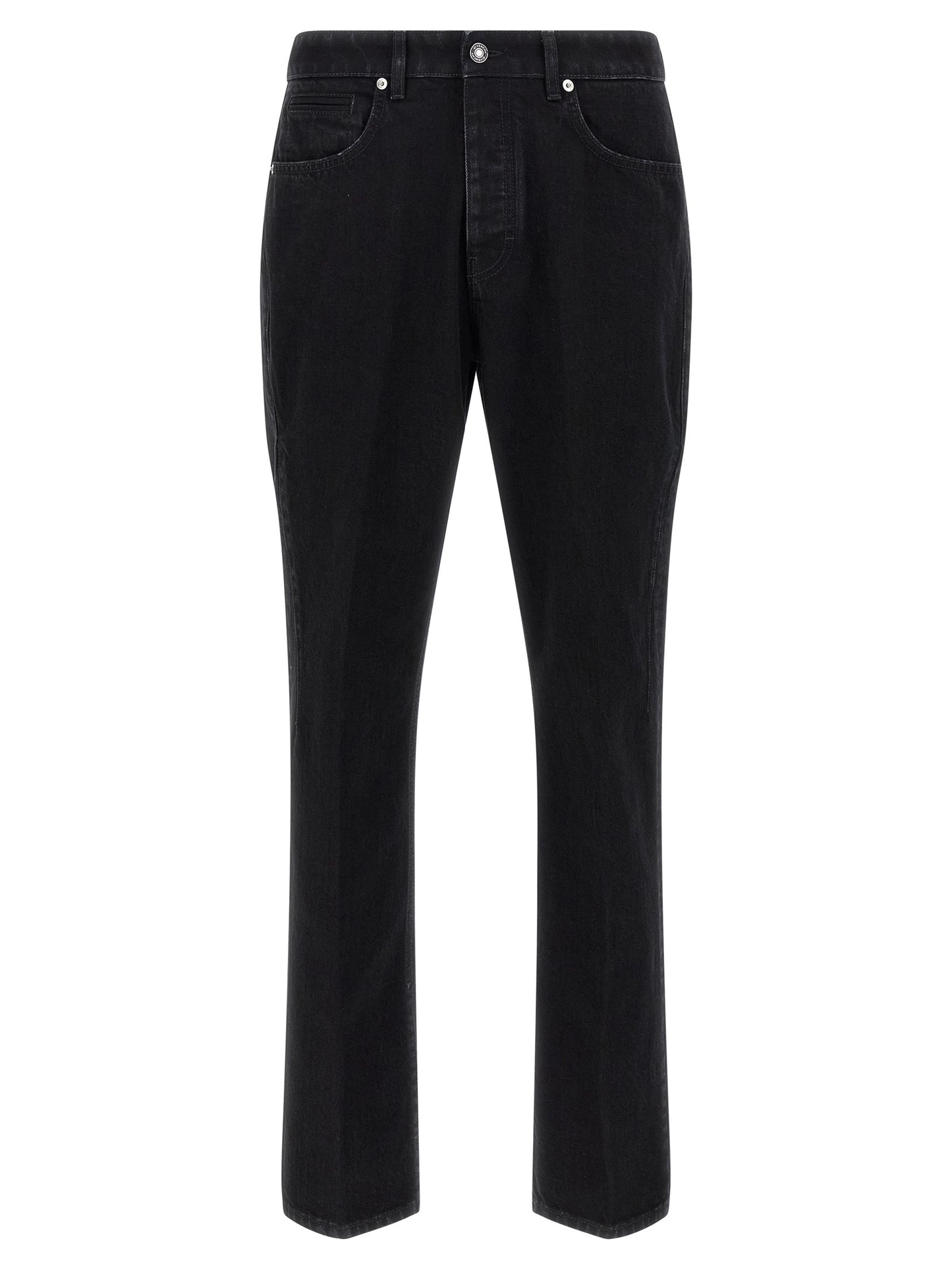 Jeans by Givenchy for men in stretch denim cotton & suede leather black features an sophisticated and straight-leg with a precise long, creating a sophisticated and sophisticated silhouette.