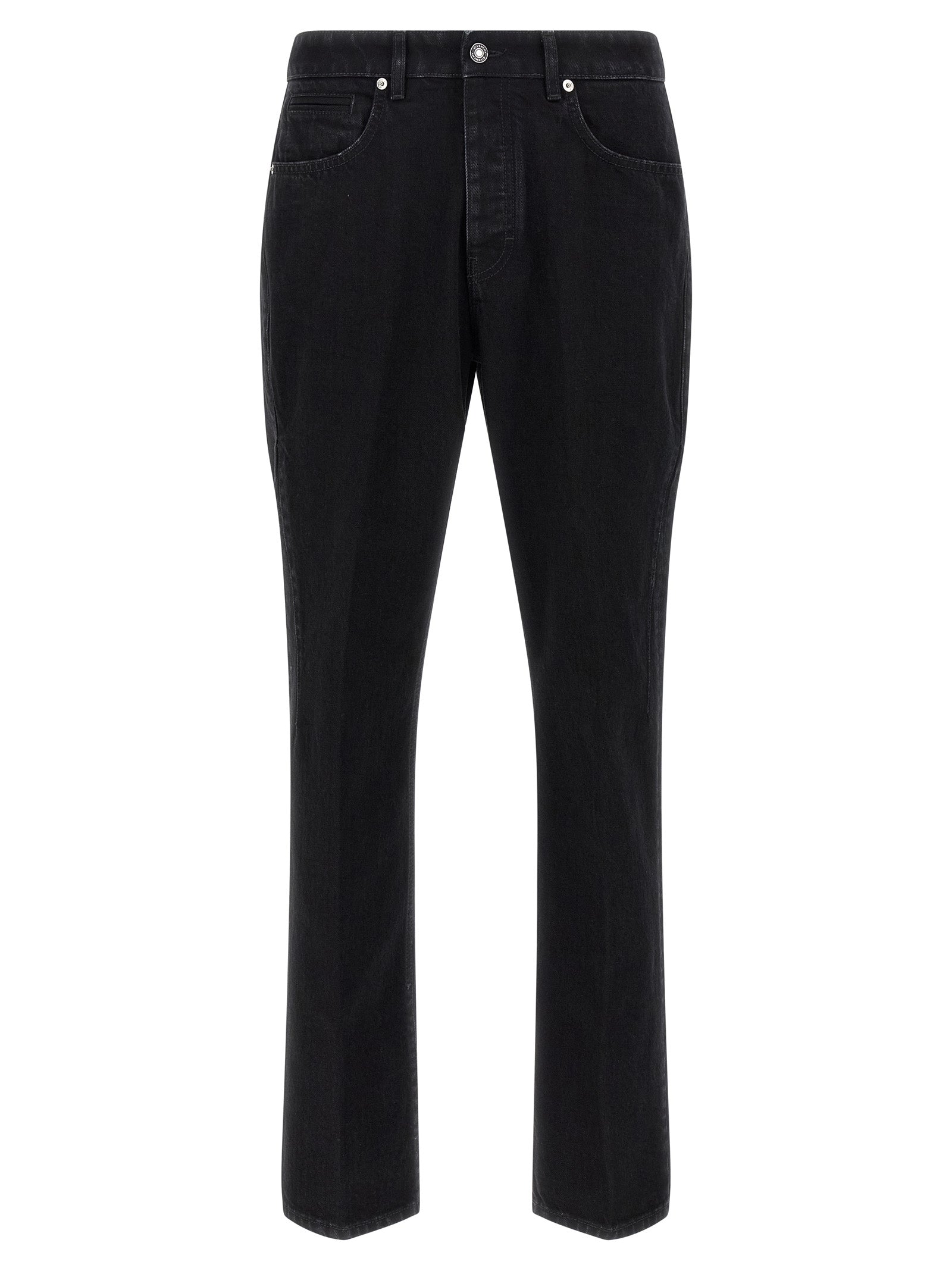 Jeans by Givenchy for men in stretch denim cotton & suede leather black features an sophisticated and straight-leg with a precise long, creating a sophisticated and sophisticated silhouette.