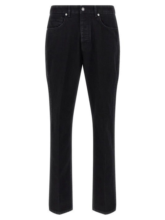 Jeans by Givenchy for men in stretch denim cotton & suede leather black features an sophisticated and straight-leg with a precise long, creating a sophisticated and sophisticated silhouette.