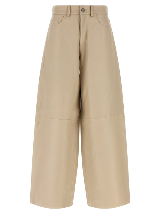 Pants by Haikure for women in lamb leather beige features a utilitarian straight-leg & wide with a utilitarian long and high rise to create a sophisticated, premium look.