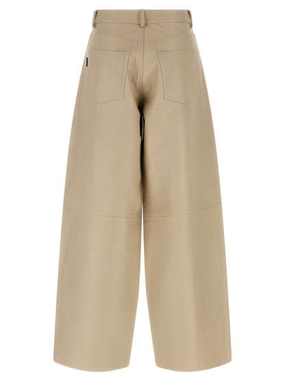 Pants by Haikure for women in lamb leather beige features a stylish silhouette with a stylish straight-leg & wide, long, and high rise.