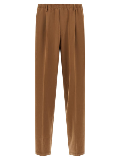 Trousers by CELLAR DOOR for men in stretch viscose polyester brown features an on trend silhouette, showcasing a sophisticated straight-leg with a long and for an on trend finish.