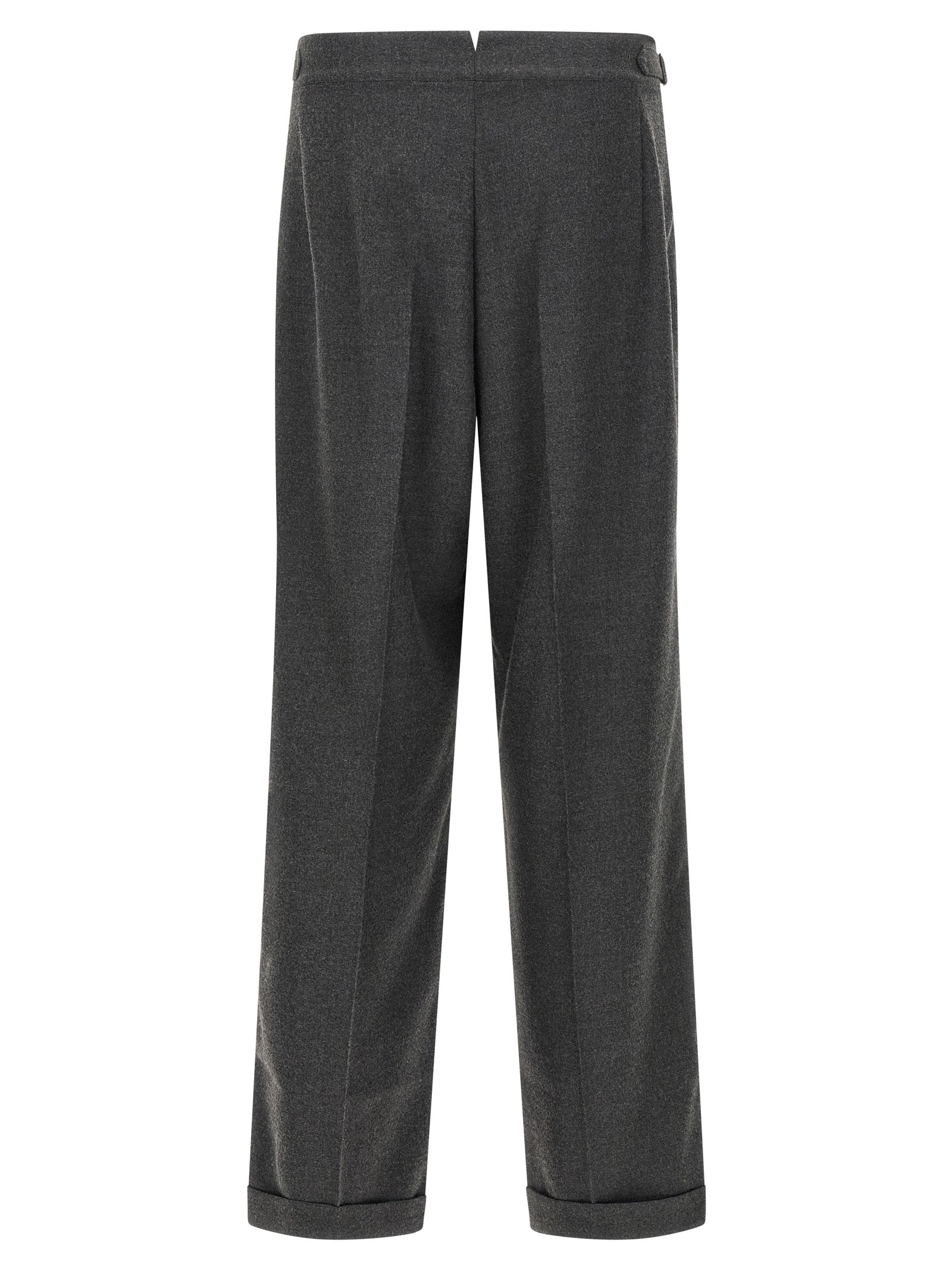 Casual Pants by CELLAR DOOR for men in polyester & viscose gray presents a tailored silhouette, showcasing a tailored straight-leg and long cut with a refined for a truly tailored aesthetic.