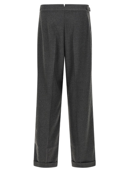 Casual Pants by CELLAR DOOR for men in polyester & viscose gray presents a tailored silhouette, showcasing a tailored straight-leg and long cut with a refined for a truly tailored aesthetic.