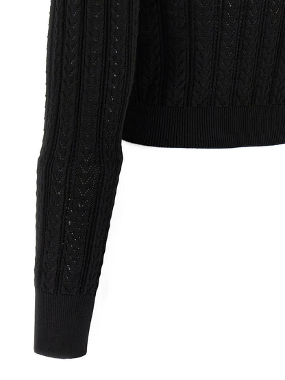 Cardigan by Alessandra Rich for women in cashmere cotton blend black features an impeccable silhouette, showcasing a sophisticated and detail for a truly impeccable finish.