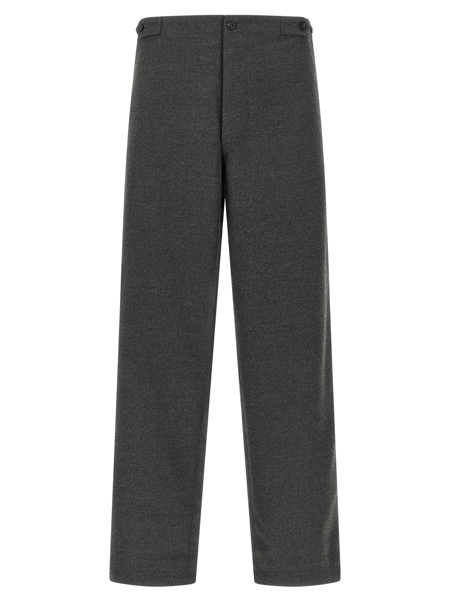 Trousers by CELLAR DOOR for men in polyester & viscose gray presents a smart silhouette, meticulously detailed with a smart straight-leg, a smart long, and a smart high rise.