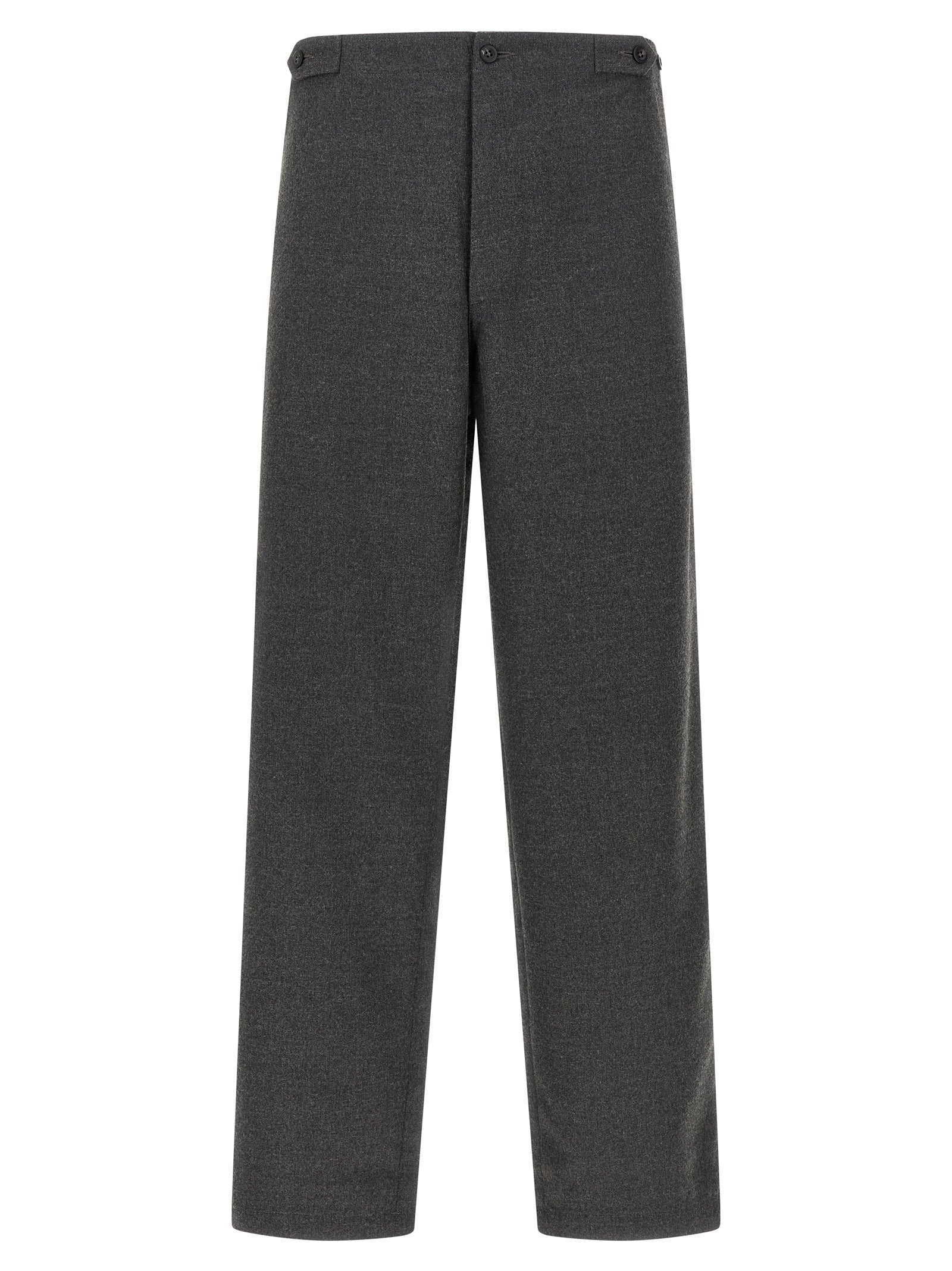 Trousers by CELLAR DOOR for men in polyester & viscose gray presents a smart silhouette, meticulously detailed with a smart straight-leg, a smart long, and a smart high rise.