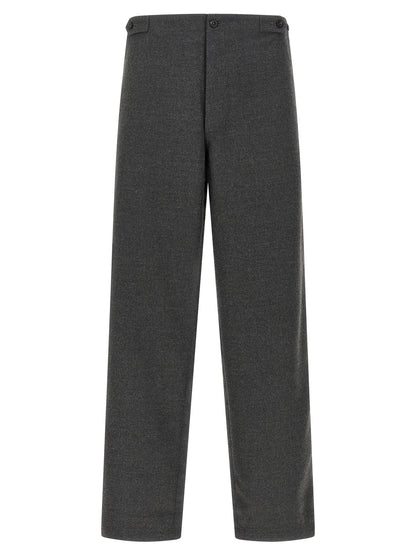 Trousers by CELLAR DOOR for men in polyester & viscose gray presents a smart silhouette, meticulously detailed with a smart straight-leg, a smart long, and a smart high rise.