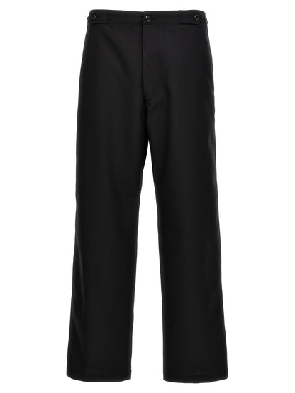 Trousers by CELLAR DOOR for men in polyester viscose wool black features a artisanal silhouette, showcasing a sophisticated straight-leg with a long and high rise for a artisanal finish.
