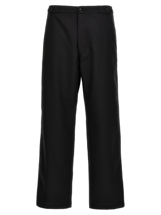 Trousers by CELLAR DOOR for men in polyester viscose wool black features a artisanal silhouette, showcasing a sophisticated straight-leg with a long and high rise for a artisanal finish.