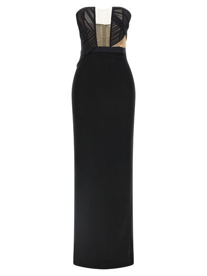 Dress by Nensi Dojaka for women in stretch viscose polyester black & transparent presents a sinuous silhouette, showcasing a sophisticated and sleeveless detailed with a sinuous maxi long for a refined finish.
