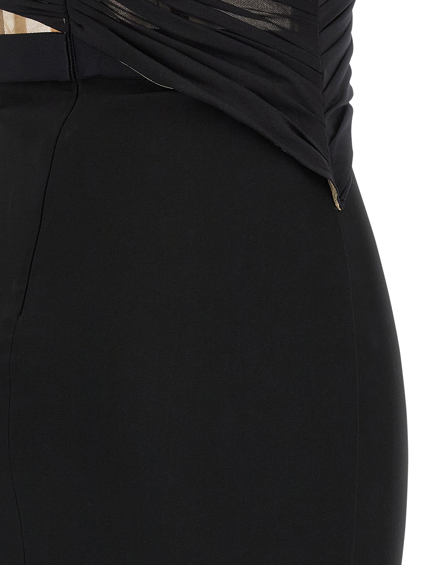 Dress by Nensi Dojaka for women in stretch viscose polyester black & transparent features an cute silhouette, detailed with a and that elegantly flows into a cute maxi long.