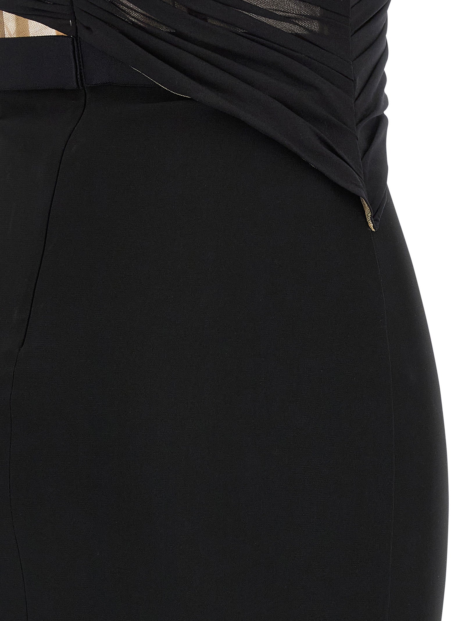 Dress by Nensi Dojaka for women in stretch viscose polyester black & transparent features an cute silhouette, detailed with a and that elegantly flows into a cute maxi long.