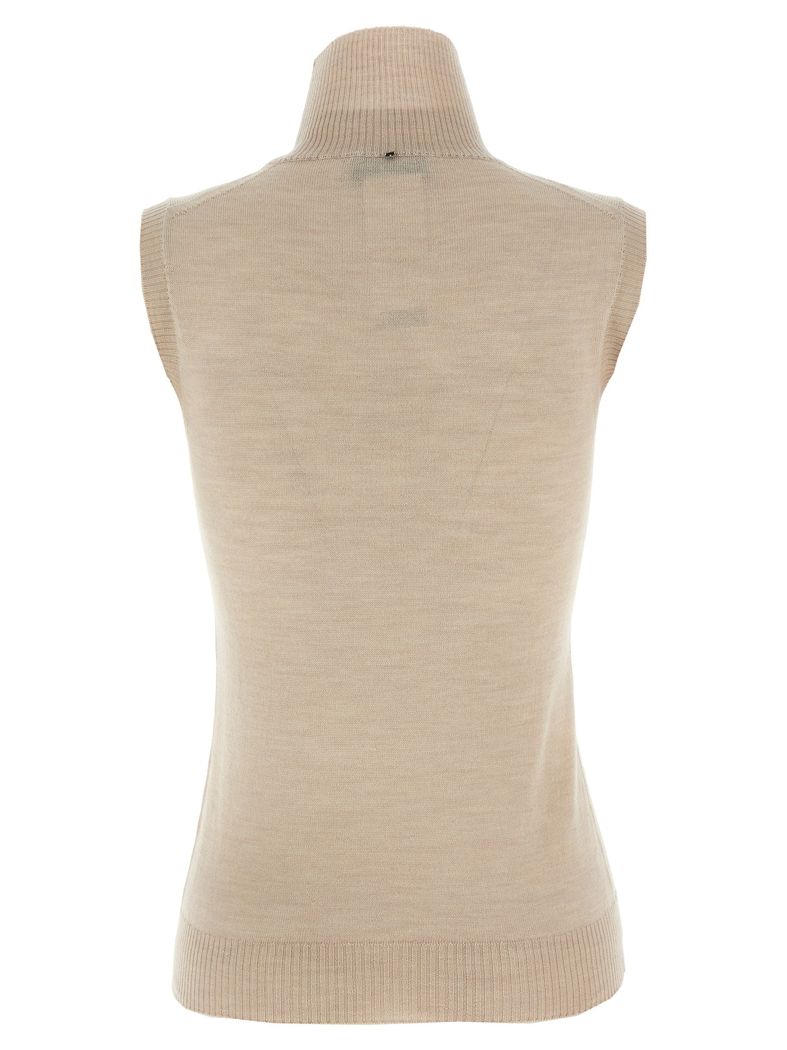 Cardigan by Sportmax for women in virgin wool beige features an impeccable silhouette, showcasing a sophisticated high-neck neckline and detail for a truly impeccable finish.