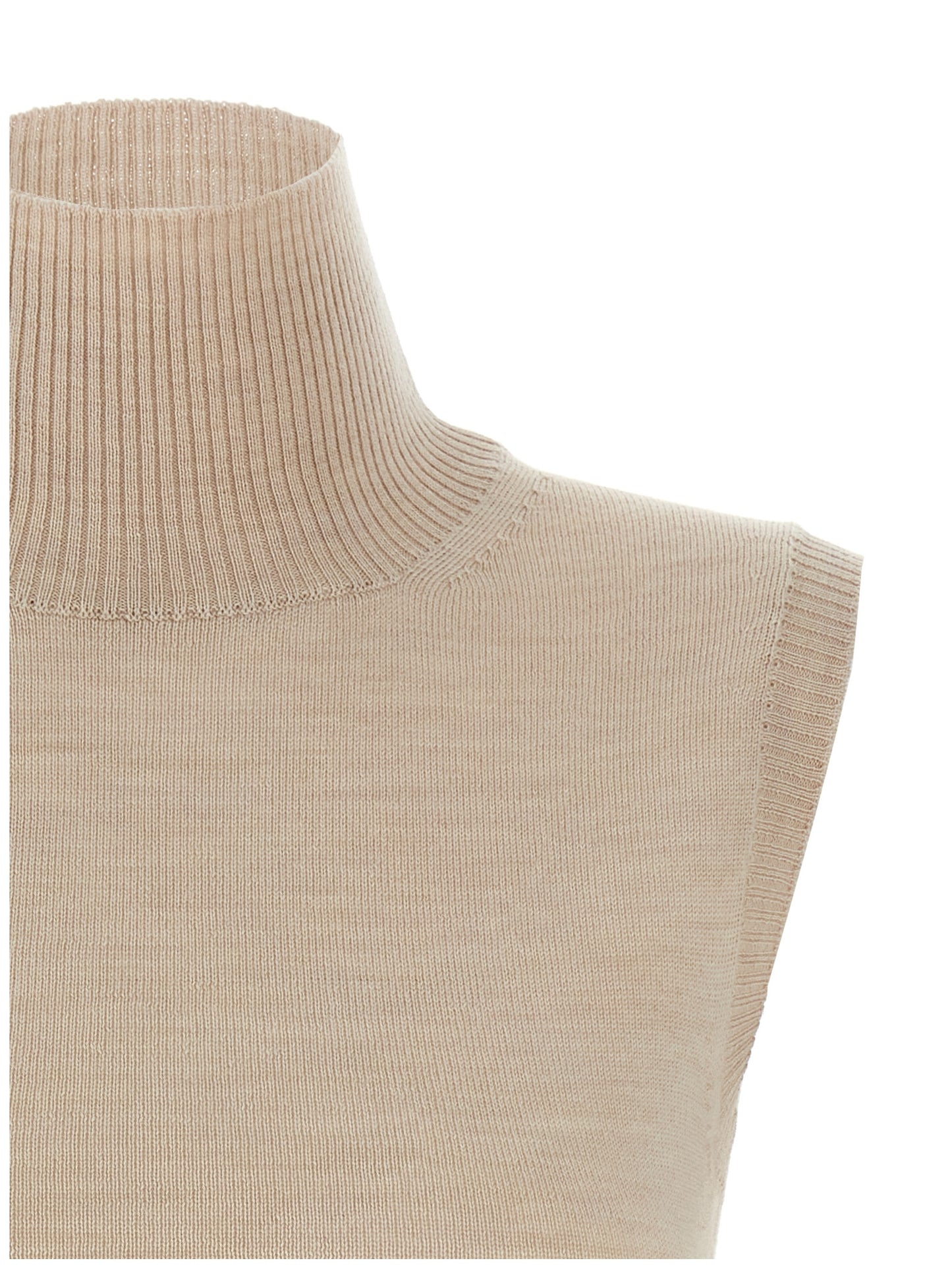 Cardigan by Sportmax for women in virgin wool beige features a nuanced silhouette with a refined high-neck neckline and nuanced detailing for a sophisticated look.