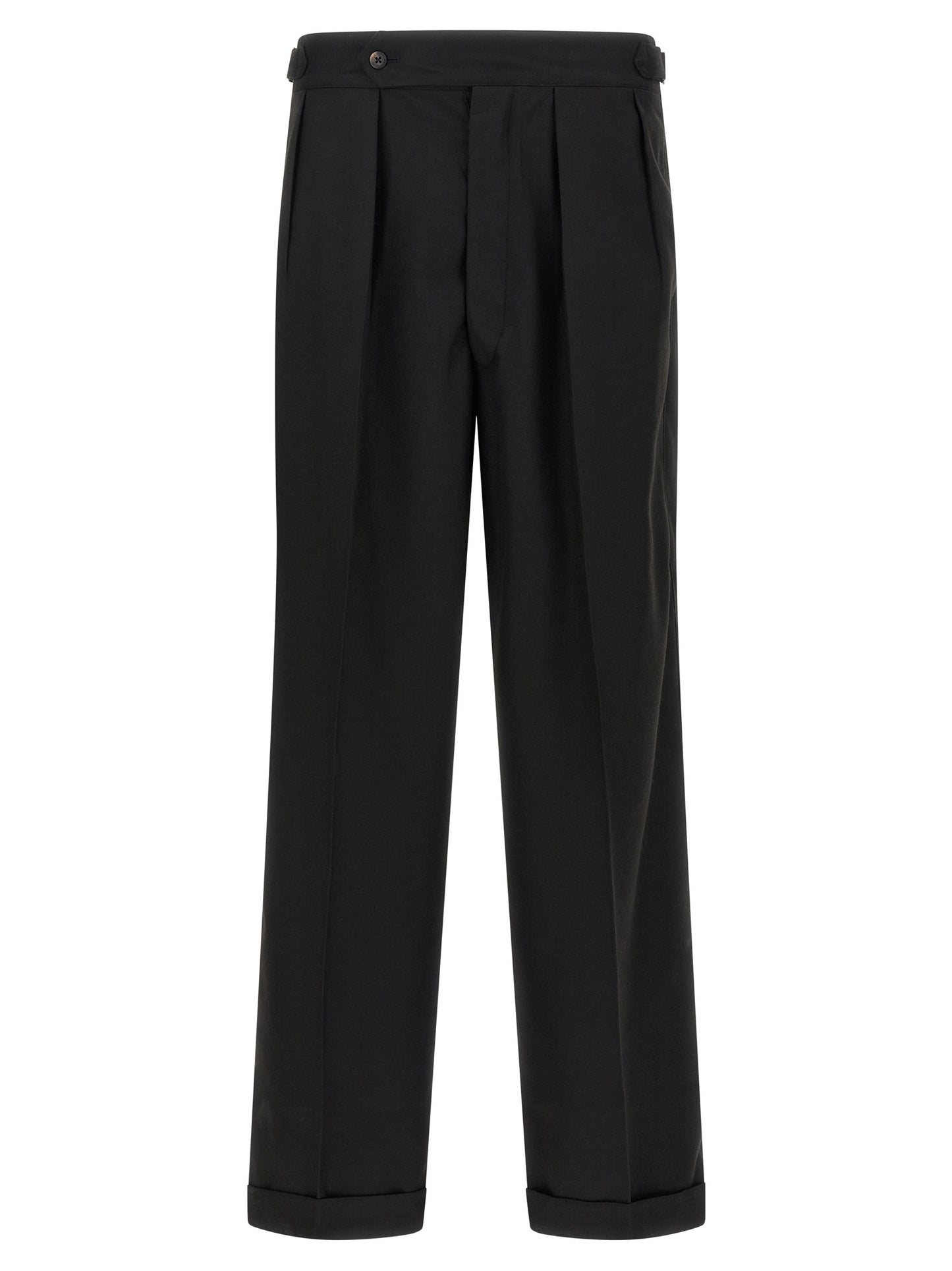 Trousers by CELLAR DOOR for men in polyester & viscose black features an on trend silhouette, showcasing a sophisticated straight with a long and for an on trend finish.