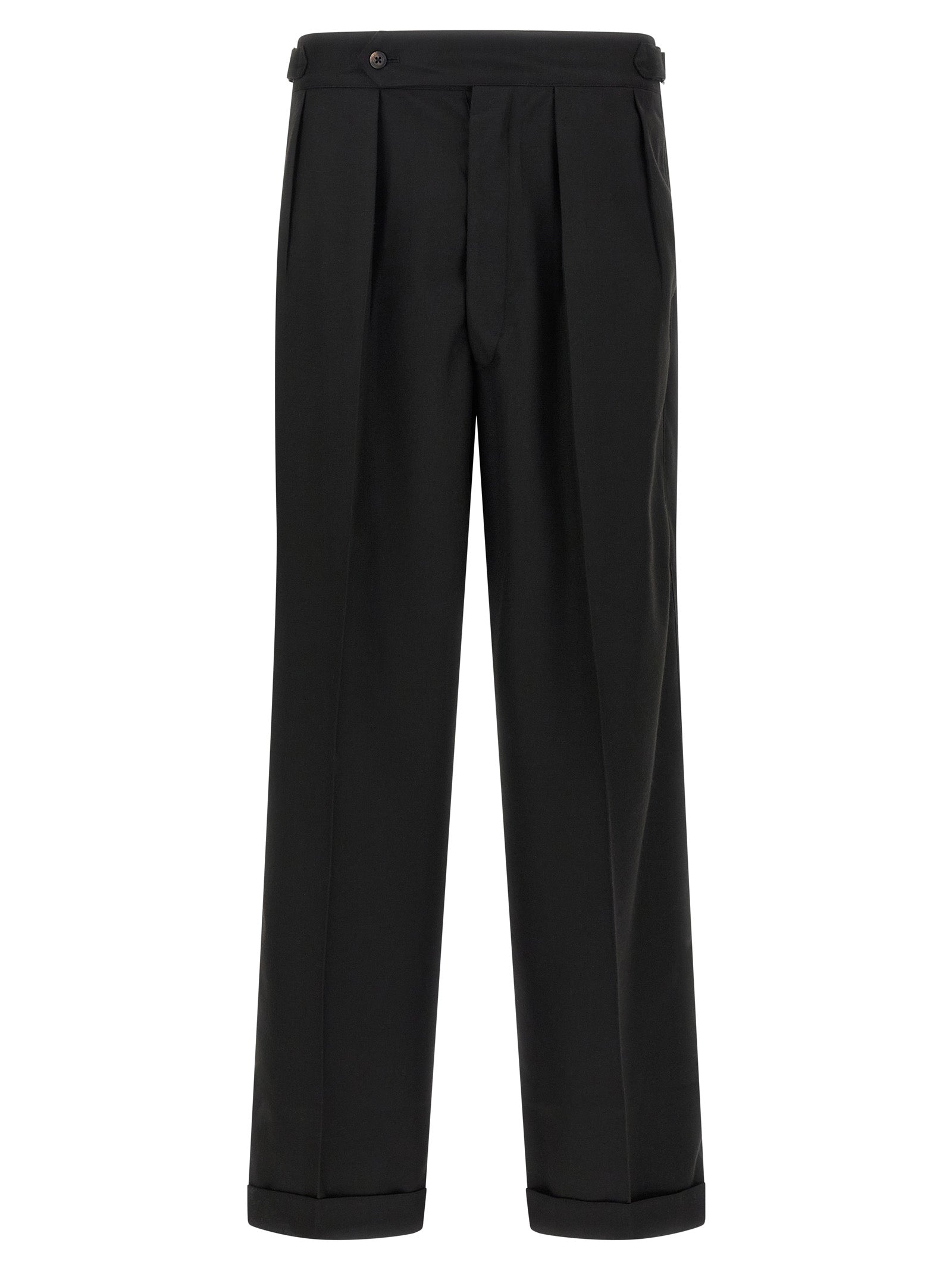 Trousers by CELLAR DOOR for men in polyester & viscose black features an on trend silhouette, showcasing a sophisticated straight with a long and for an on trend finish.