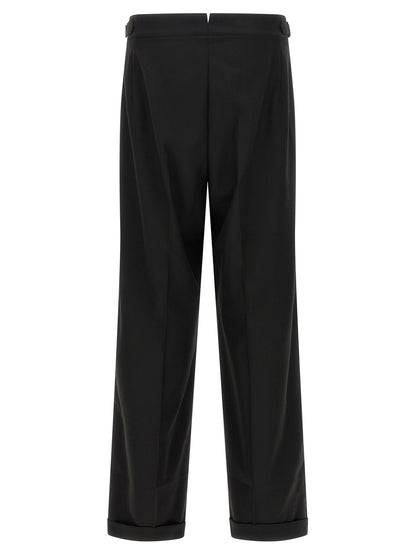 Trousers by CELLAR DOOR for men in polyester & viscose black features a artisanal silhouette, showcasing a sophisticated straight with a long and for a artisanal finish.