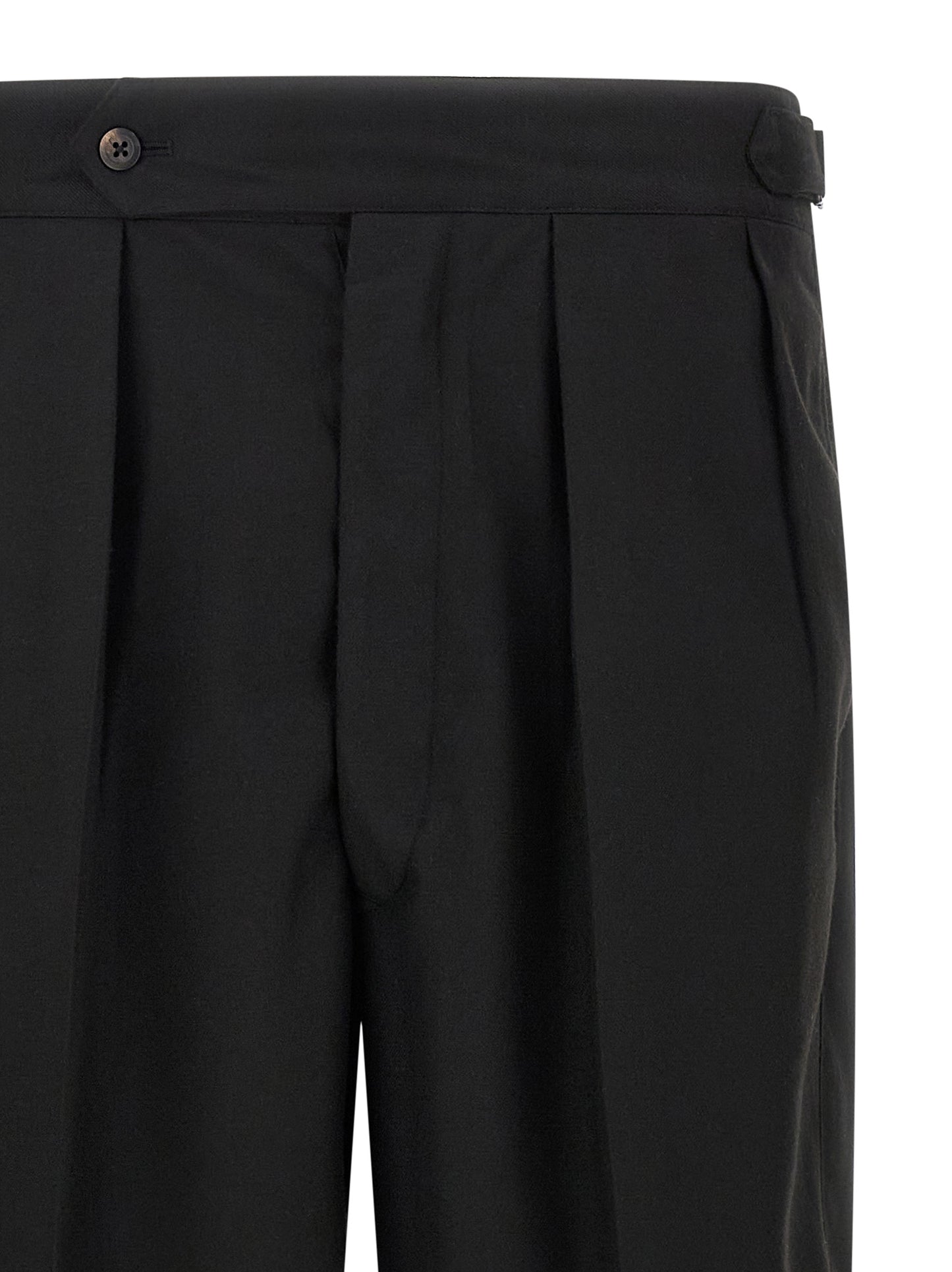 Trousers by CELLAR DOOR for men in polyester & viscose black features a sculptural silhouette, showcasing a sculptural straight and long with a sophisticated for a sculptural finish.