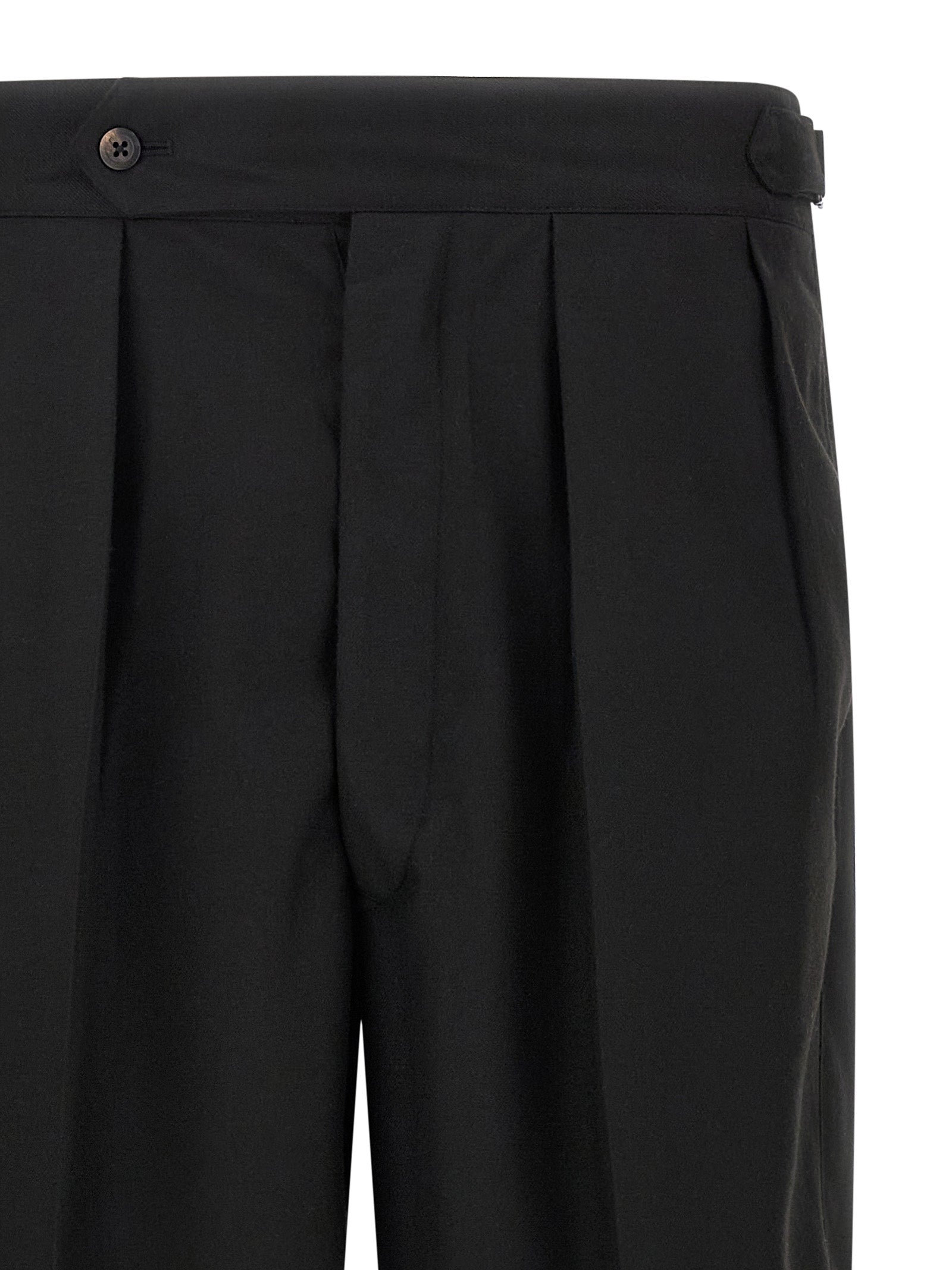Trousers by CELLAR DOOR for men in polyester & viscose black features a sculptural silhouette, showcasing a sculptural straight and long with a sophisticated for a sculptural finish.