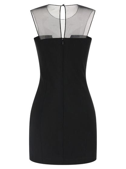Dress by Nensi Dojaka for women in stretch viscose polyester black features a dramatic silhouette, showcasing an elegant asymmetric neckline and that flows into a dramatic short.