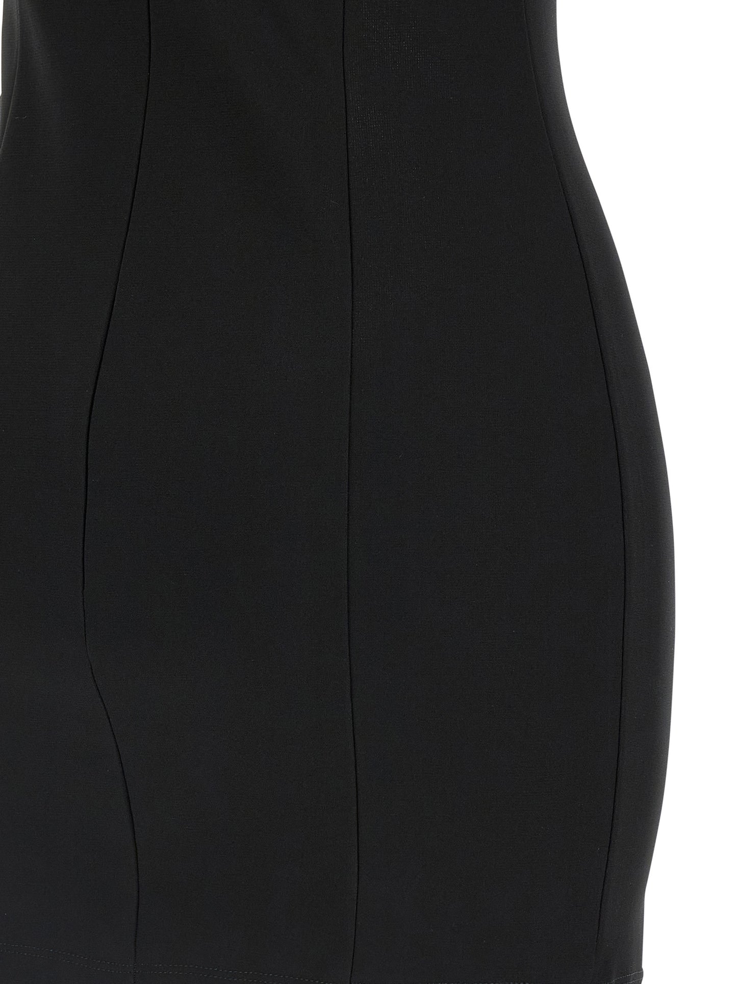 Dress by Nensi Dojaka for women in stretch viscose polyester black features an cute silhouette, detailed with a and that elegantly flows into a cute short.