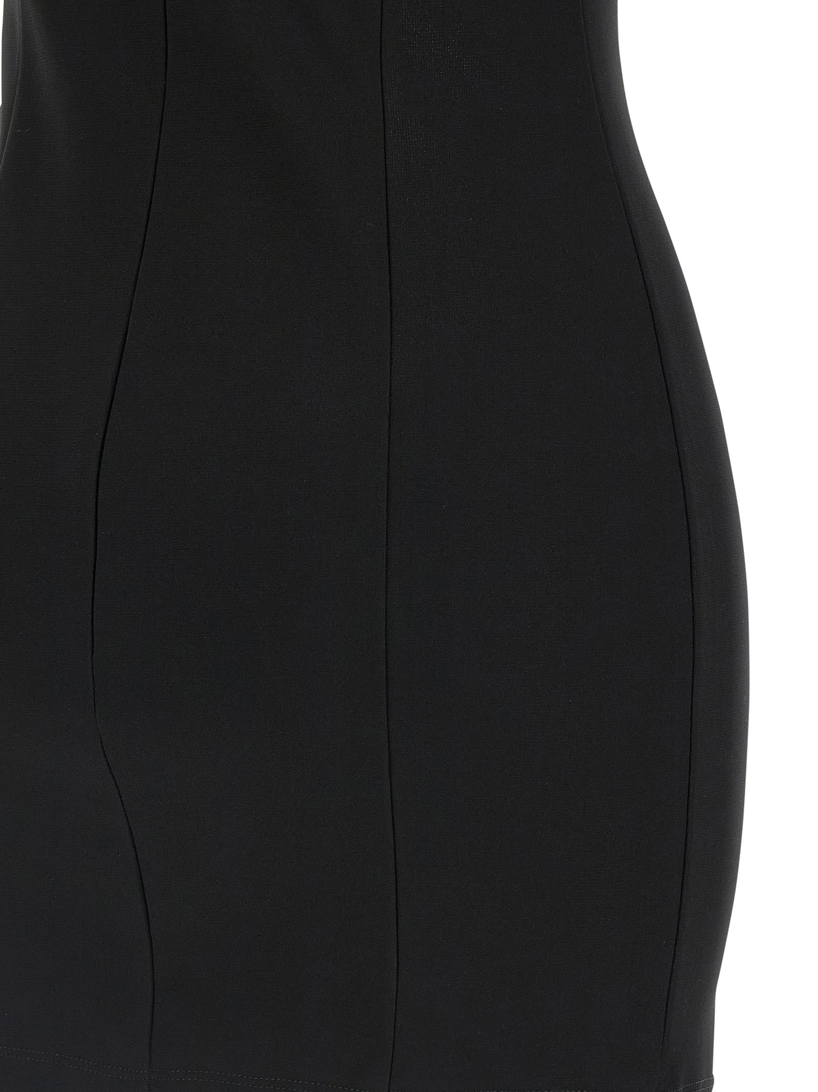 Dress by Nensi Dojaka for women in stretch viscose polyester black features an cute silhouette, detailed with a and that elegantly flows into a cute short.