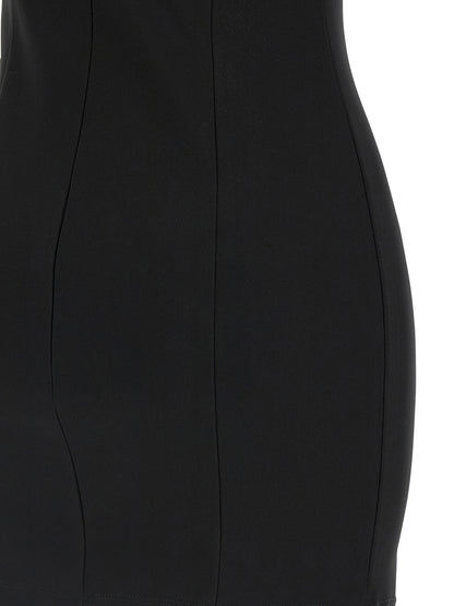 Dress by Nensi Dojaka for women in stretch viscose polyester black features an cute silhouette, detailed with a and that elegantly flows into a cute short.
