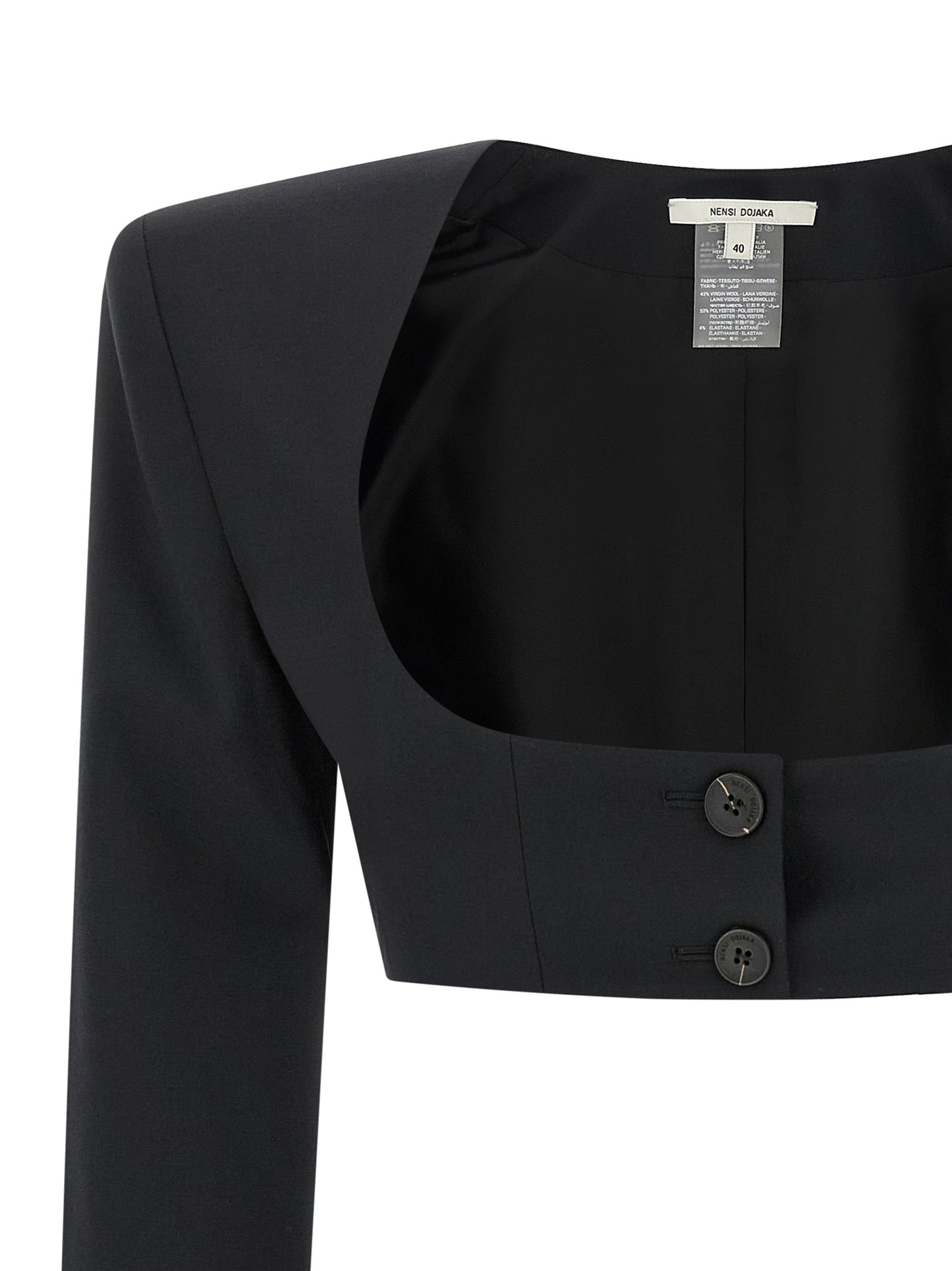 Bolero Jacket by Nensi Dojaka for women in polyester & virgin wool black features an stylish silhouette, showcasing a sophisticated square neckline and stylish insulated for a truly stylish finish.