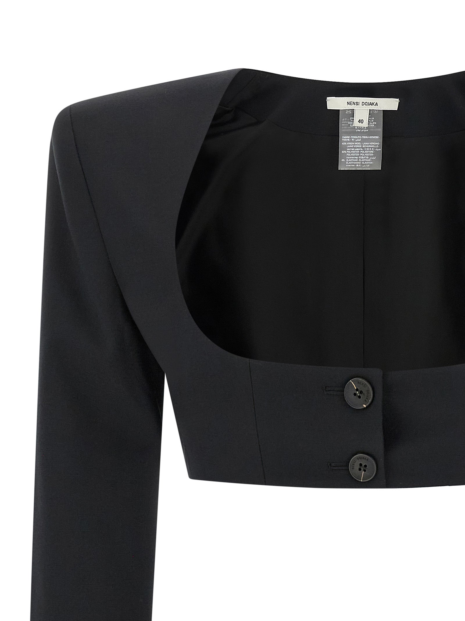 Bolero Jacket by Nensi Dojaka for women in polyester & virgin wool black features an stylish silhouette, showcasing a sophisticated square neckline and stylish insulated for a truly stylish finish.