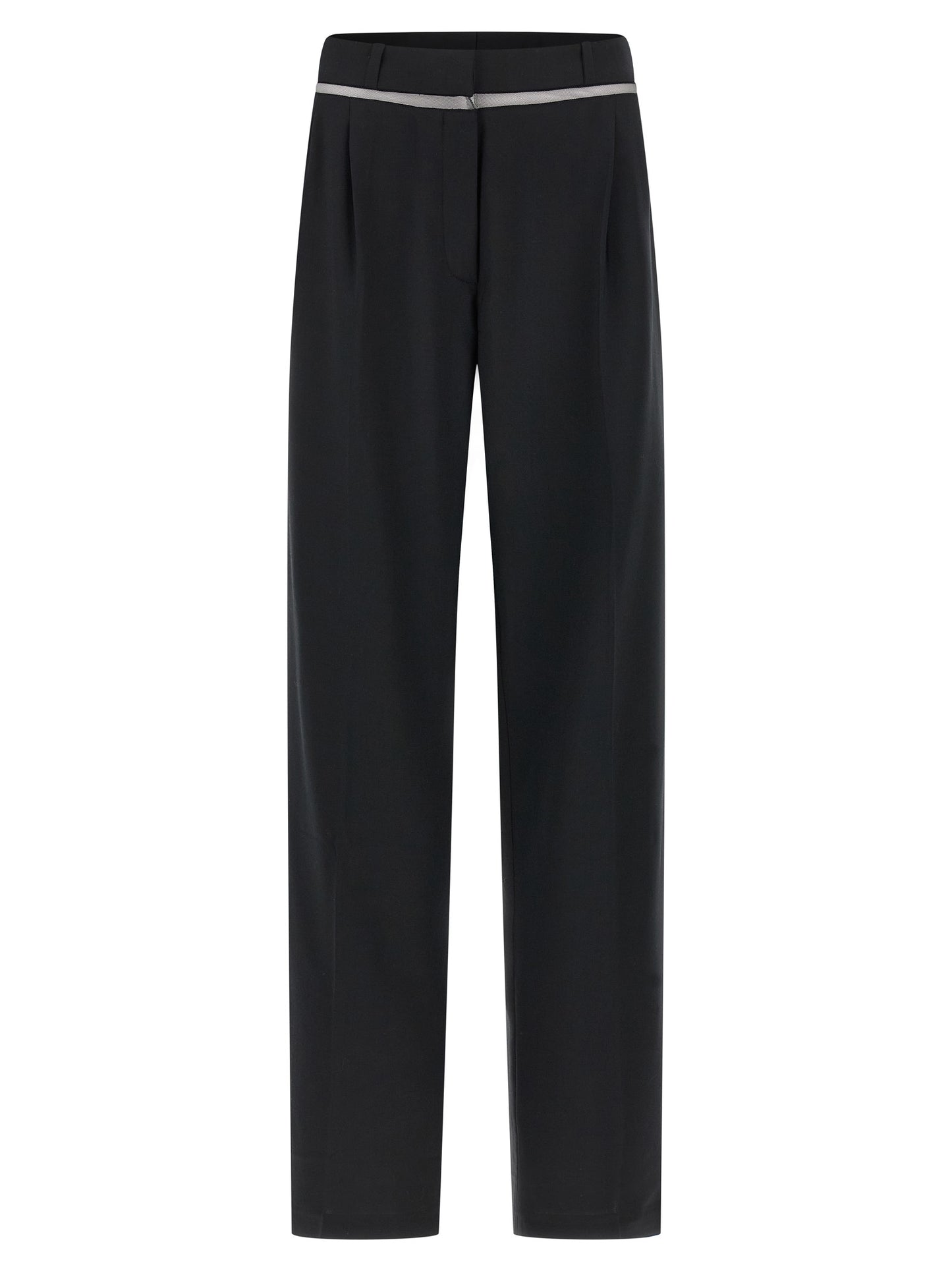 Casual Pants by Nensi Dojaka for women in polyester & virgin wool black & transparent features a polished silhouette with a polished straight-leg, reaching a polished long and finished with a polished .