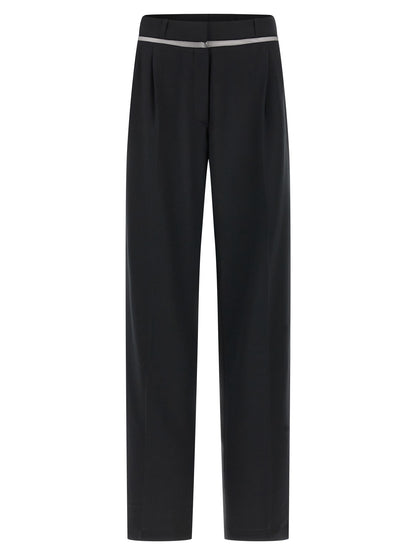 Casual Pants by Nensi Dojaka for women in polyester & virgin wool black & transparent features a polished silhouette with a polished straight-leg, reaching a polished long and finished with a polished .