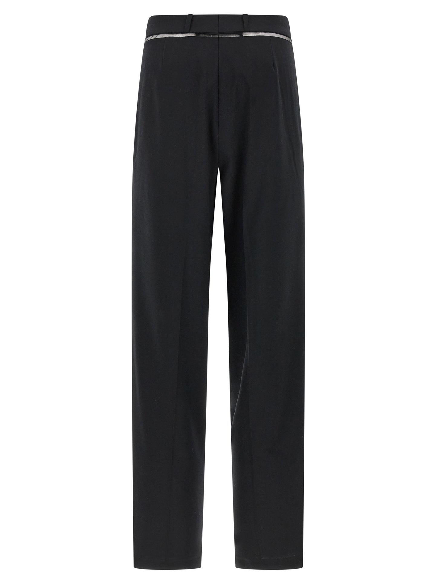 Casual Pants by Nensi Dojaka for women in polyester & virgin wool black & transparent features an sophisticated and straight-leg with a precise long, creating a sophisticated and sophisticated silhouette.