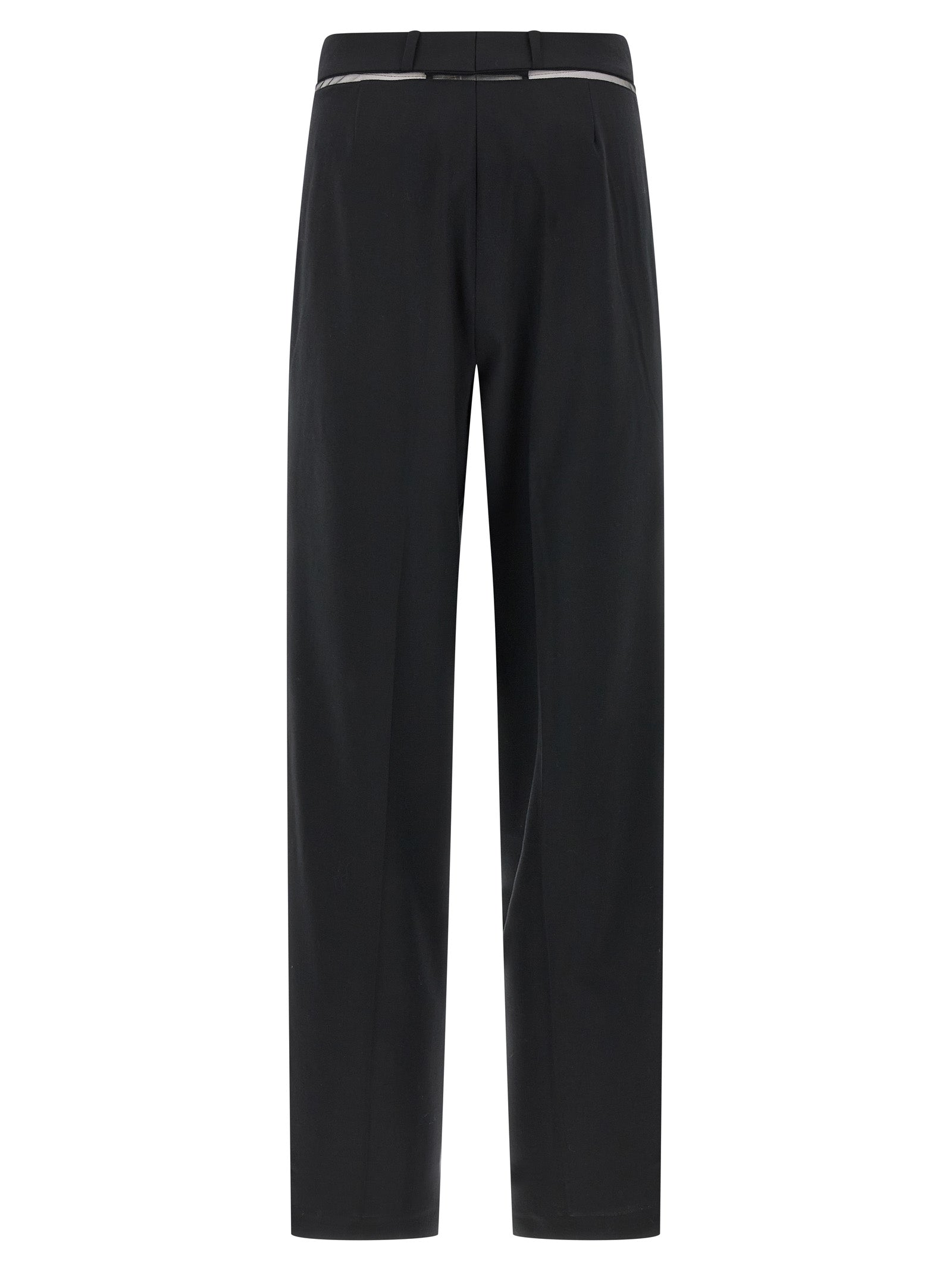 Casual Pants by Nensi Dojaka for women in polyester & virgin wool black & transparent features an sophisticated and straight-leg with a precise long, creating a sophisticated and sophisticated silhouette.