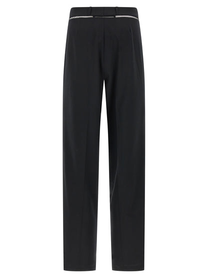 Casual Pants by Nensi Dojaka for women in polyester & virgin wool black & transparent features an sophisticated and straight-leg with a precise long, creating a sophisticated and sophisticated silhouette.