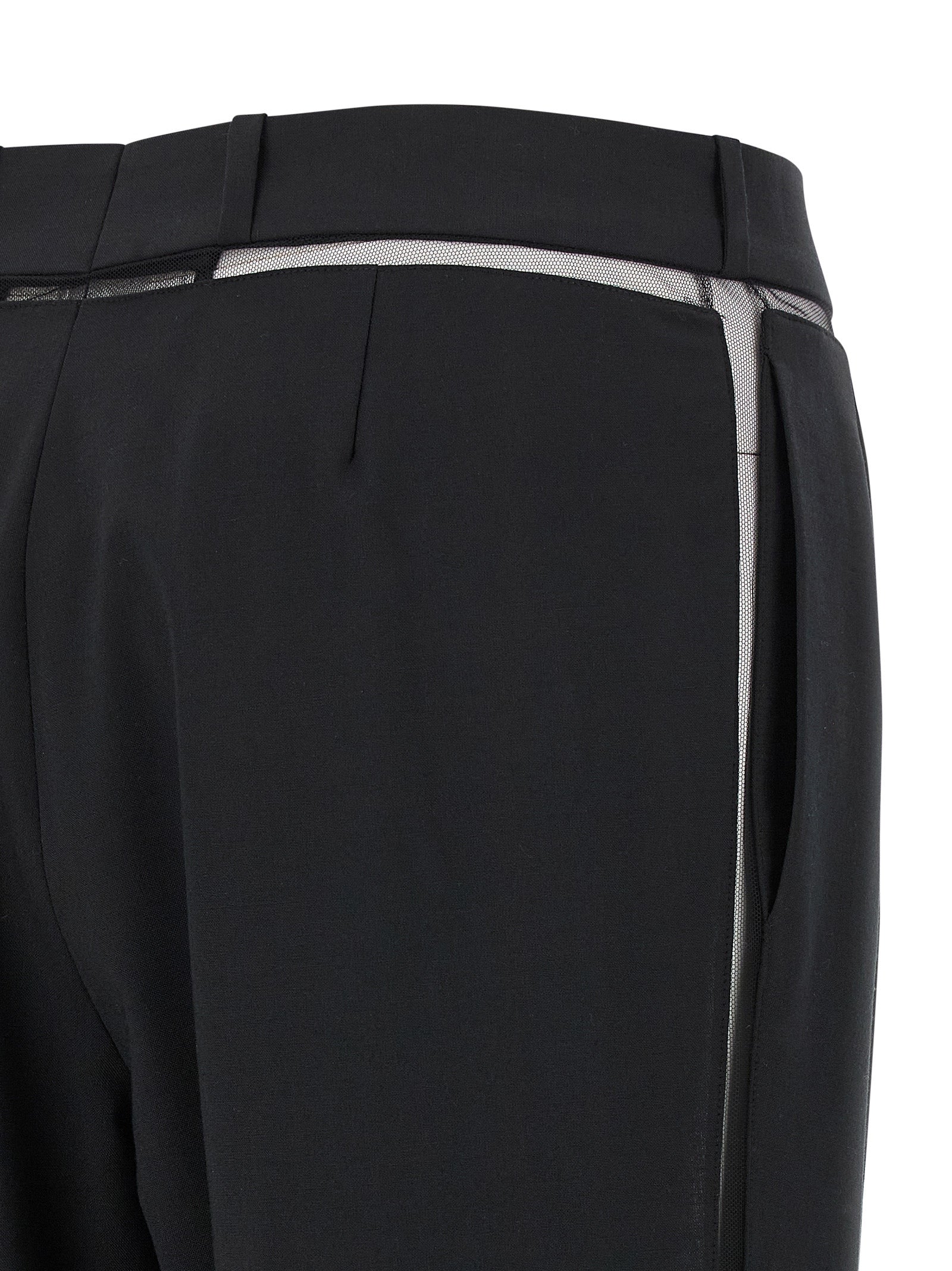 Casual Pants by Nensi Dojaka for women in polyester & virgin wool black & transparent presents a refined pantology silhouette, artfully defined by a refined pantology straight-leg, long, and a sophisticated .