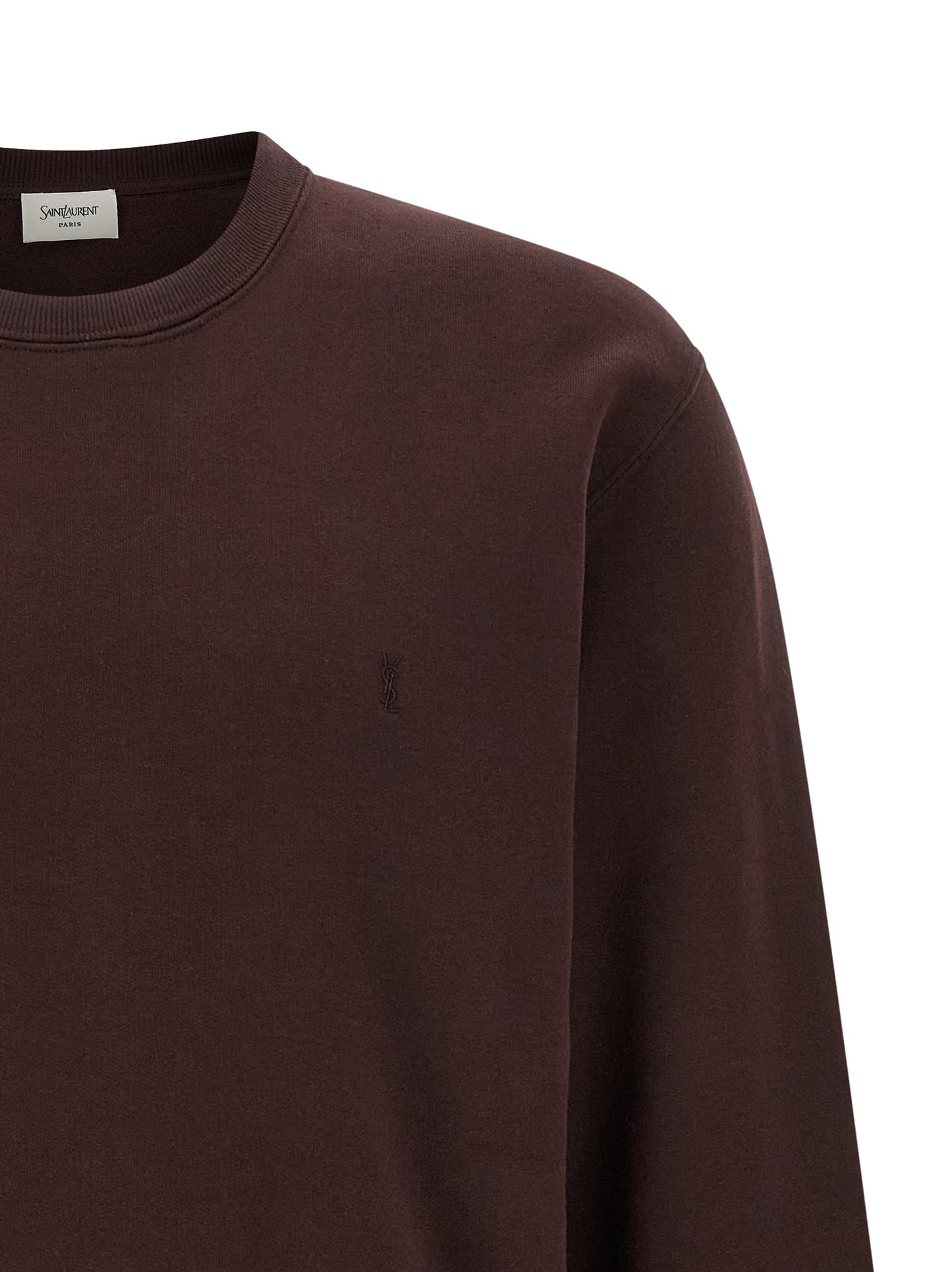 Sweatshirt by Saint Laurent for men in cotton bordeaux features an magnificent silhouette, showcasing a sophisticated crew neckline and detail for a truly magnificent finish.