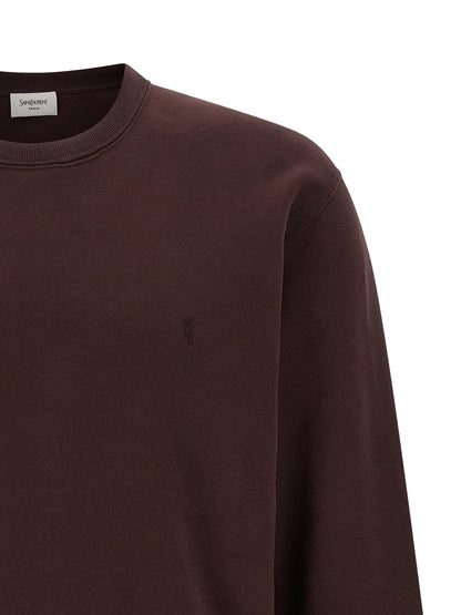 Sweatshirt by Saint Laurent for men in cotton bordeaux features an magnificent silhouette, showcasing a sophisticated crew neckline and detail for a truly magnificent finish.