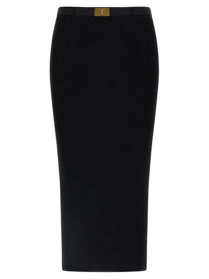 Skirt by Elisabetta Franchi for women in viscose & polyamide black features a captivating silhouette, showcasing the captivating Women's Viscose & Polyamide Midi Skirt design with a sophisticated midi for a captivating look.