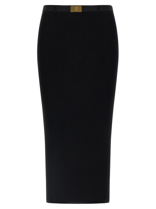Skirt by Elisabetta Franchi for women in viscose & polyamide black features a captivating silhouette, showcasing the captivating Women's Viscose & Polyamide Midi Skirt design with a sophisticated midi for a captivating look.