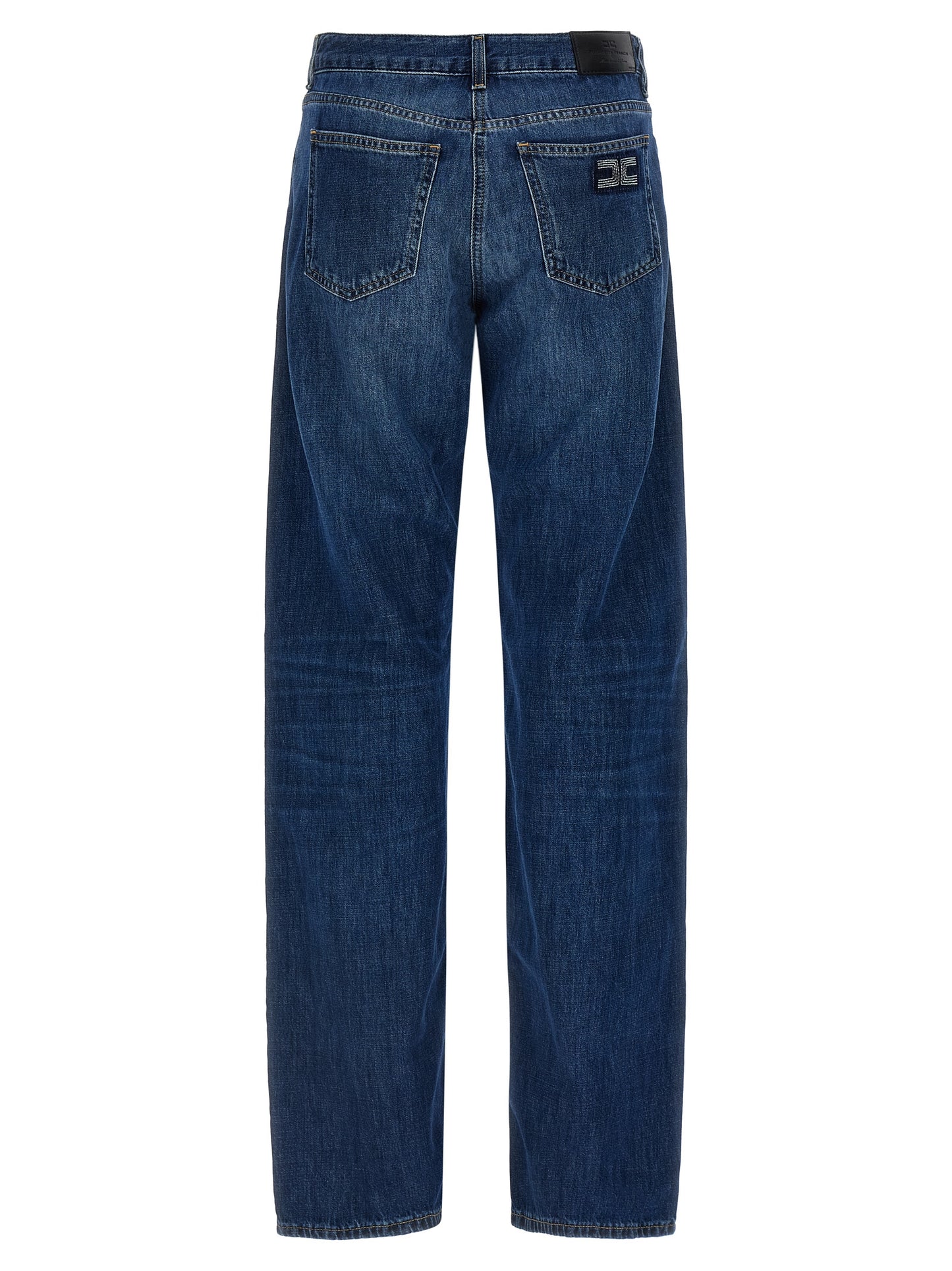 Jeans by Elisabetta Franchi for women in denim cotton blue & signature features an refined tailoring silhouette, showcasing a premium wide with a low rise and long cut for a refined tailoring look.